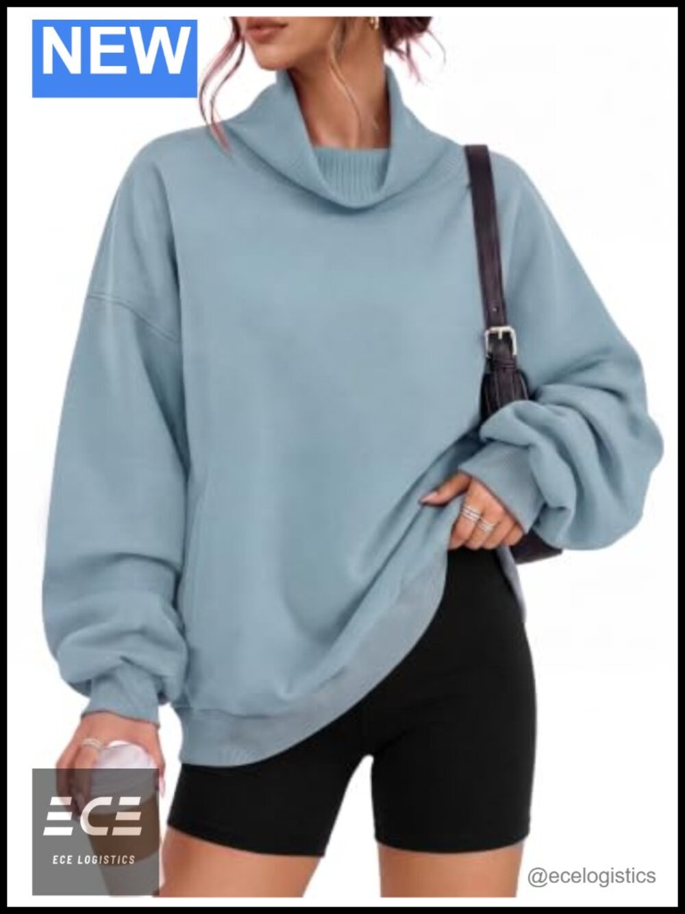 Women's Oversized Sweatshirt Mock Turtleneck Cotton Blend Pullover with Pockets